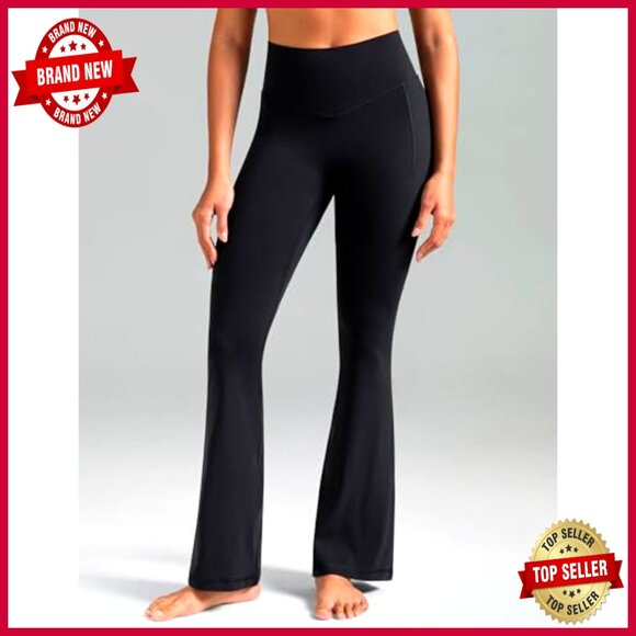 High Waist Flare Leggings with Pockets, No Front Seam, 27.5-31.5 Inseam - Picture 2 of 7